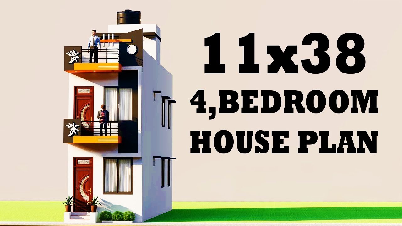 11X38 में दो मंजिल का शानदार मकान ,3D Best Small House Plan,Duplex House Elevation 