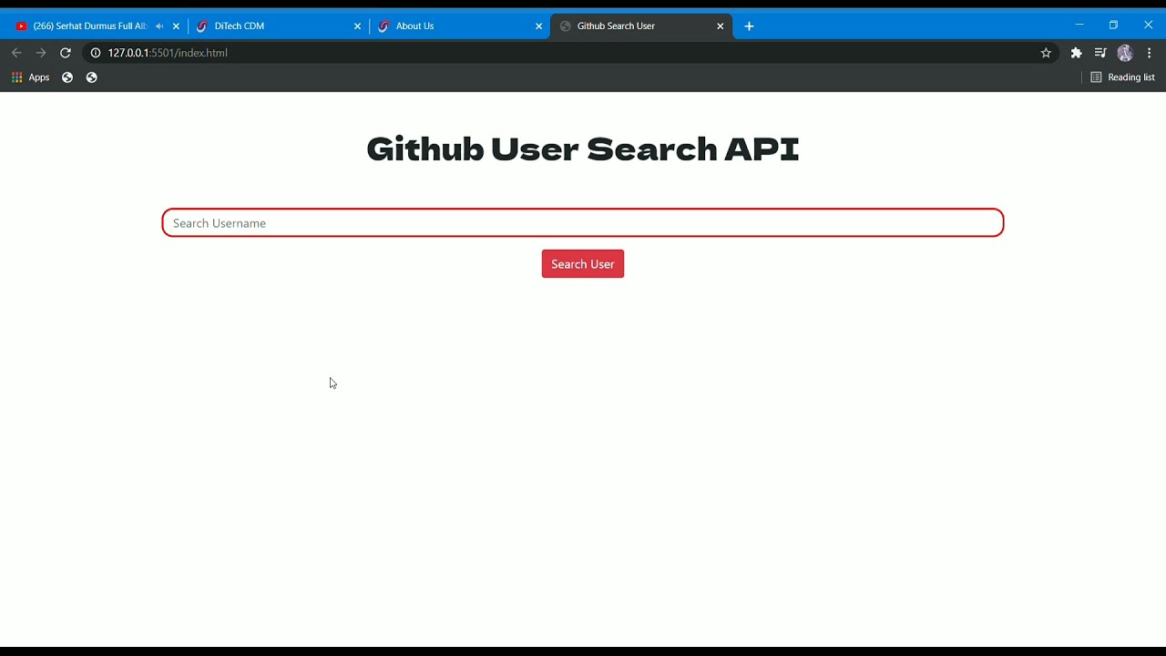 Github User Search API Implementation  Using Javascript