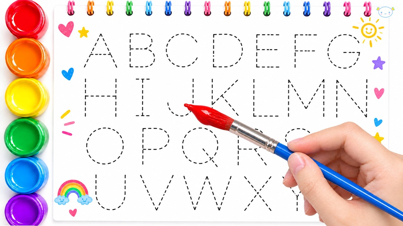 Alphabet, ABC song, A to Z, collection for writing along dotted lines ...