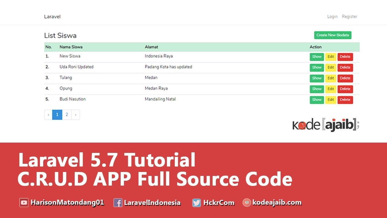 laravel 5.7  Update New  laravel 5.7 Tutorial : C.R.U.D Operation with Pagination from Scratch