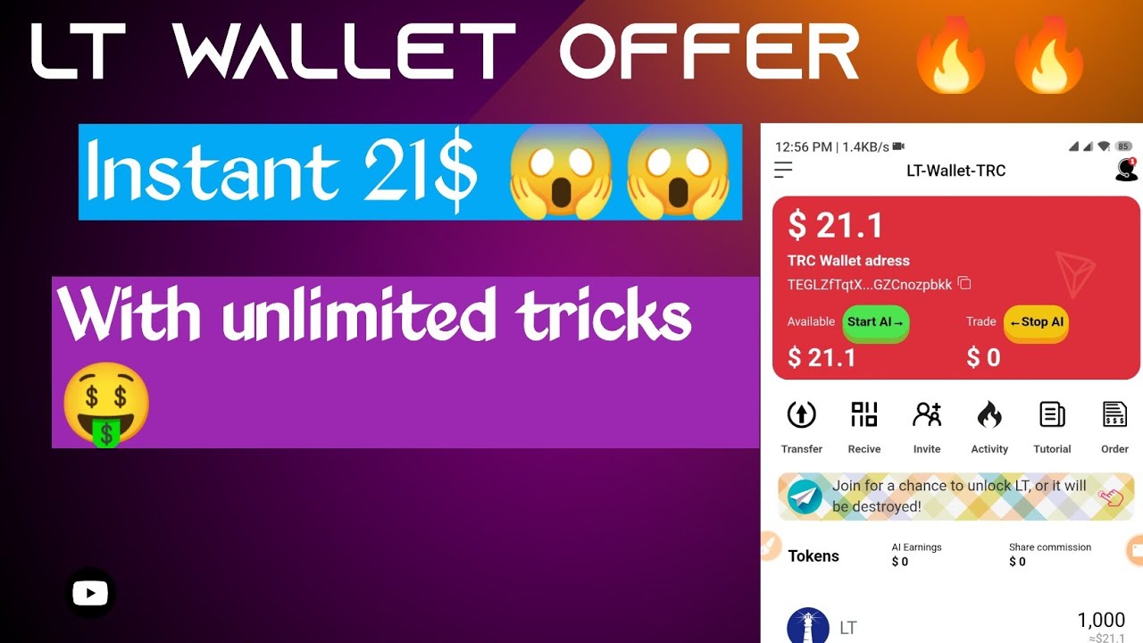 LT WALLET OFFER 🔥🔥 || Instant 21$ 😱🤑 ||      With Unlimited Tricks 🤑 || Anik Earnings 3030