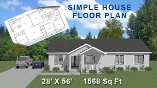 Simple House Floor Plan 28’ X 56’ - 1568 sq ft – 3 Bedrooms, 2 Bathrooms, 2 Living Areas by questmatrix 625 views 1 year ago 9 minutes, 55 seconds