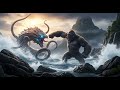 giant sea monster attacks epic fight scene on skull island with kong