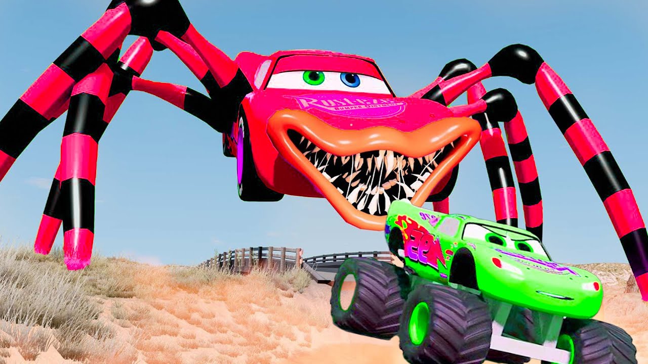 Giant SPIDER McQueen Eater Car VS Lightning McQueen Escape From Monster | Lightning McQueen Cars 3