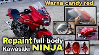 REPAINT FULL BODY MOTOR KAWASAKI NINJA..!! WARNA CANDY RED SAMURAI PAINT