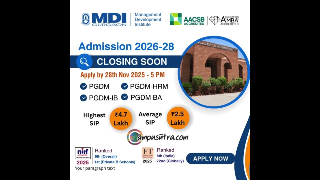 MDI Gurgaon Applications Closing Soon. Few Days left