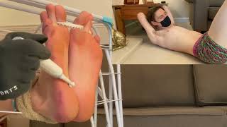 Tied Boy Gets His Feet Tickled By A Man With A Toothbrush