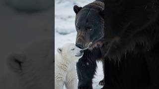 A melanistic polar bear and her cub
