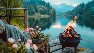 Call Of The Loon And Crackling Fire Sounds | Cozy Morning By The Lake Ambience