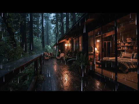 Relaxing Rain Sounds for Stress Relief | Rain on a Warm Cabin for Deep Sleep in the Forest.