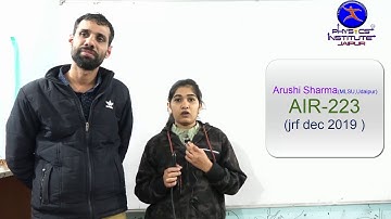 Arushi Sharma, AIR-223(JRF), PHYSICAL SCIENCE DEC 2019 EXAM || PHYSICS INSTITUTE JAIPUR