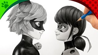 Drawing Miraculous🐞Ladybug & Catnoir together from disney. step by step with pencil sketch screenshot 4