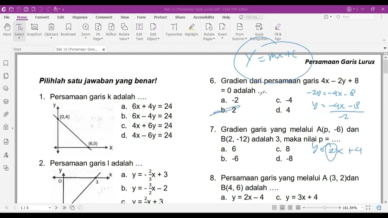 Latihan Soal UTBK SNBT 2026 Pengetahuan Kuantitatif Persamaan Garis