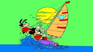 Mickey Mouse And Goofy Sailing on a Boat - Coloring Pictures For Kids - Coloring Page