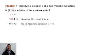 Algebra 1 1-9 Patterns, Equations, & Graphs: Problem 1 - Solutions of a Two-Variable Equation