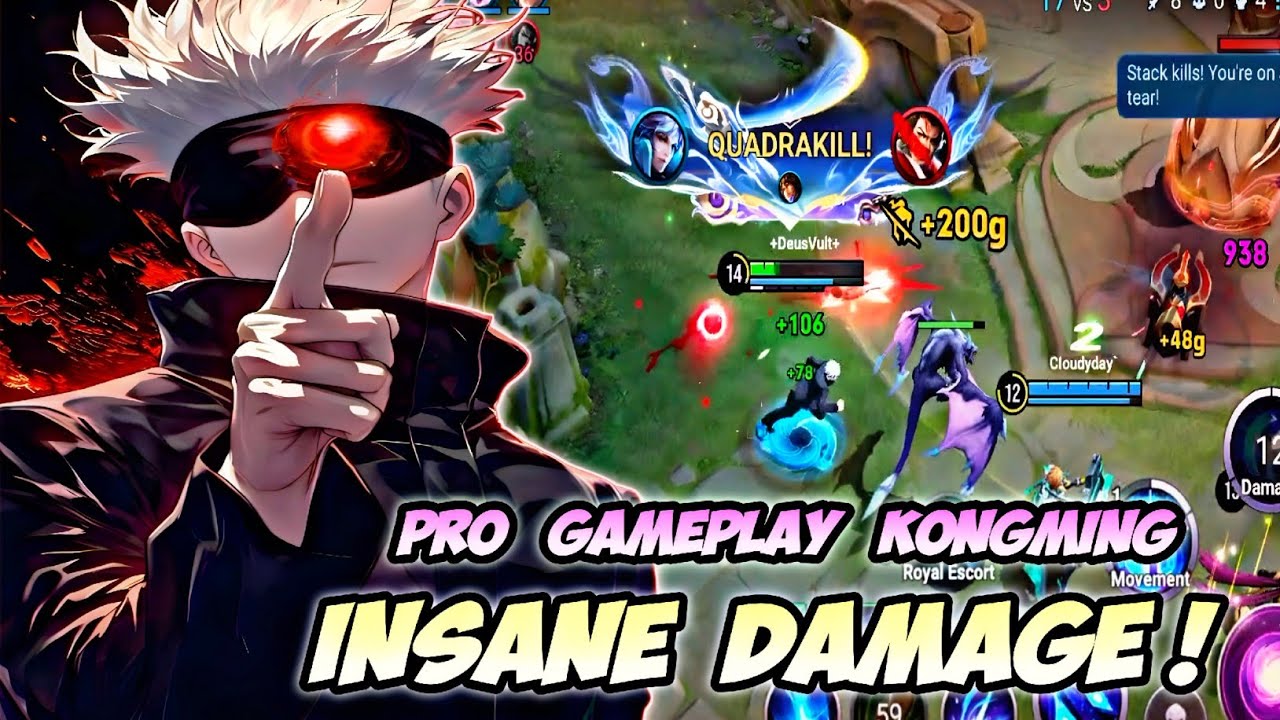 INSANE DAMAGE! KONGMING/GOJO SATORU DEADLY COMBO - "QUADRAKILL" MOMENT PRO GAMEPLAY | HONOR OF KINGS