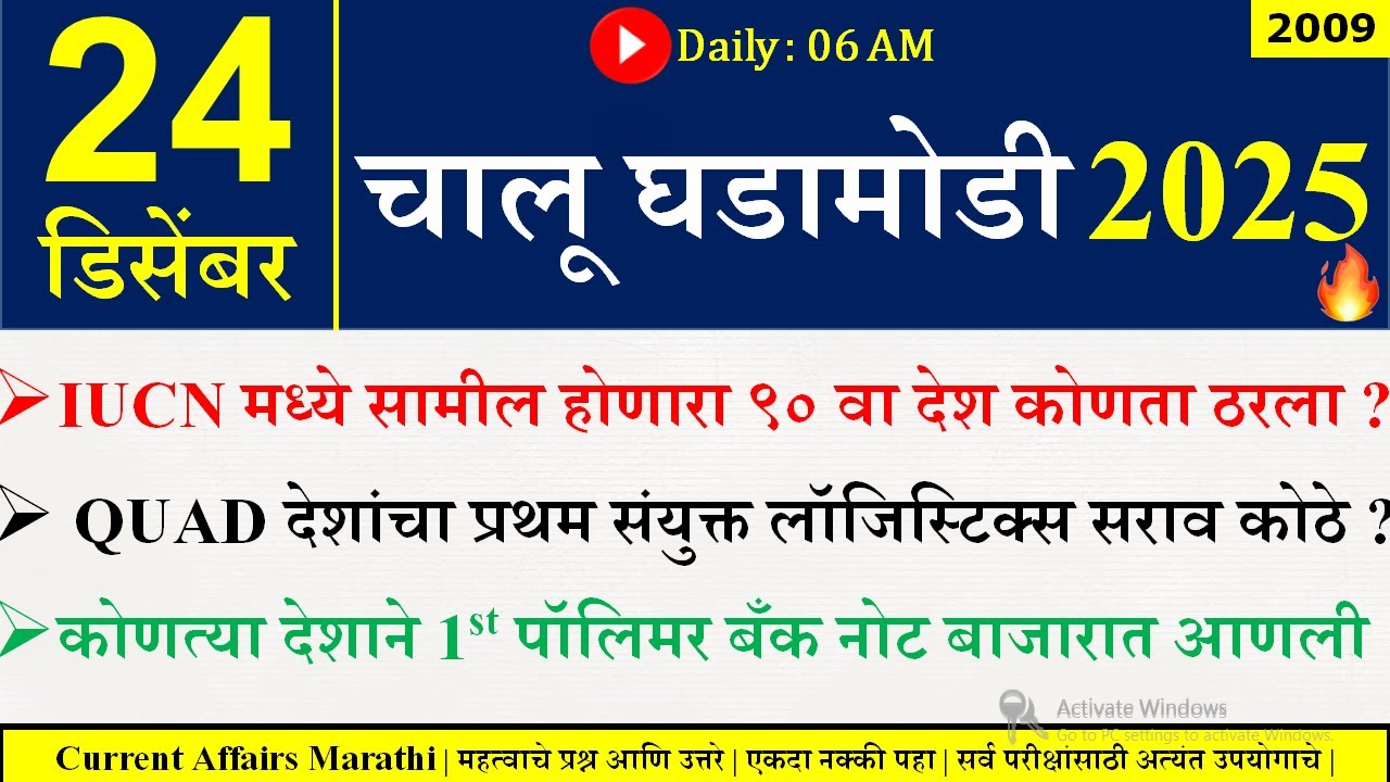 24 Dec 2025 | Daily Current Affairs 2025 | Current Affairs Today |Chalu ...
