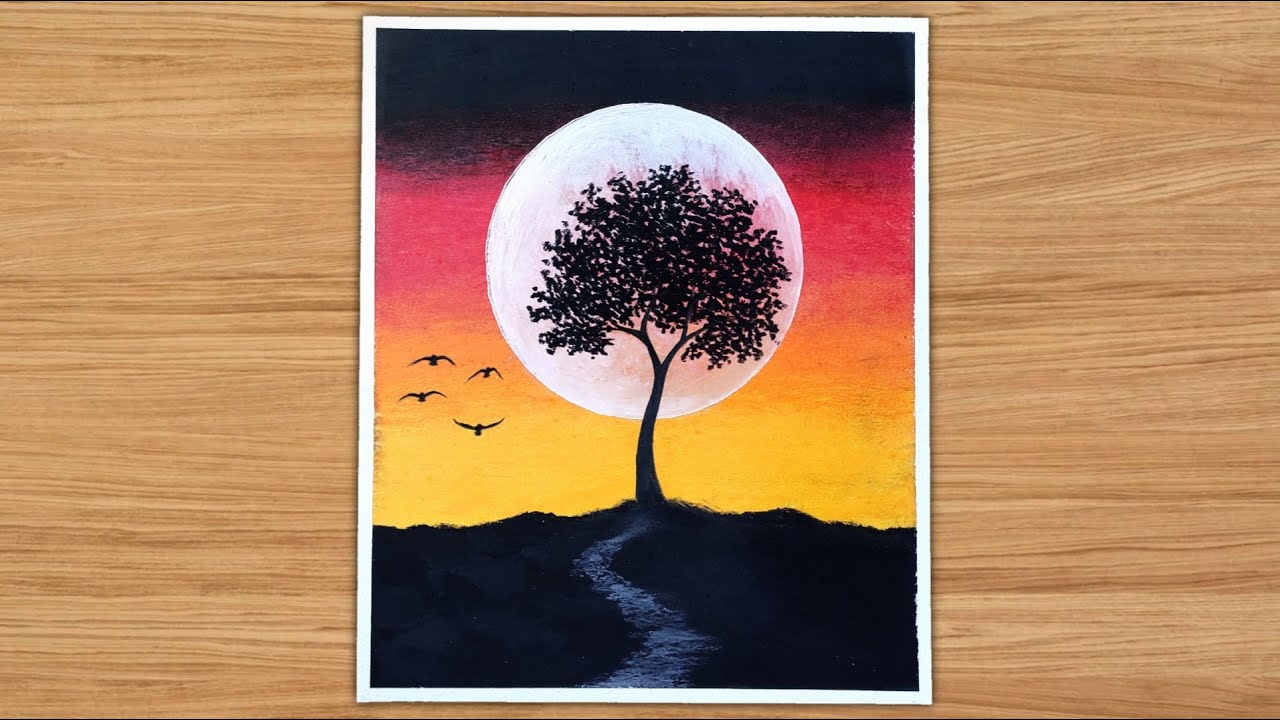 Drawing with oil pastel / Moonlight night scenery drawing #shorts ...
