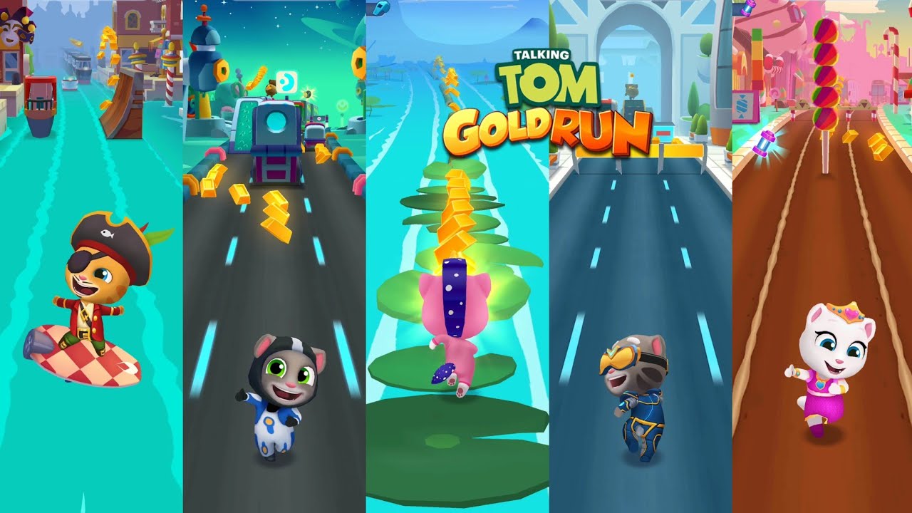 Talking Tom Gold Run Venice Canals vs Wacky Planet vs Water Village vs Cyber City vs Candyland