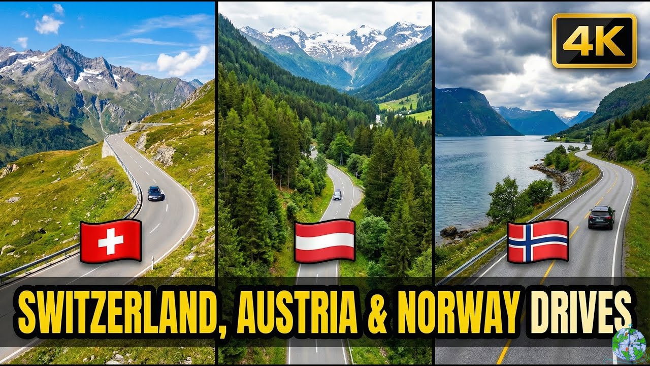4K | Scenic Drive: Switzerland, Austria & Norway🇨🇭🇦🇹🇳🇴 🏔️ | 30 mins Compilation
