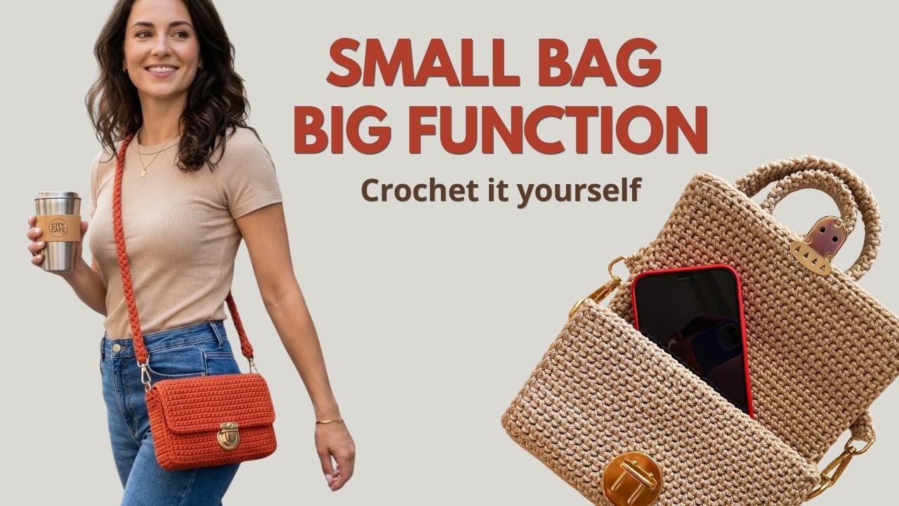 How to crochet crossbody handbag by thermal stitch pattern using macrame cord step-by-step tutorial