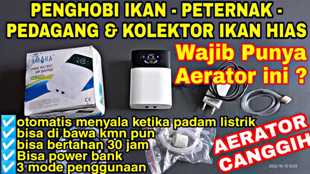 Aerator Ac DC Amara 7702 Aerator otomatis menyala ketika mati listrik, Aerator aquarium canggih