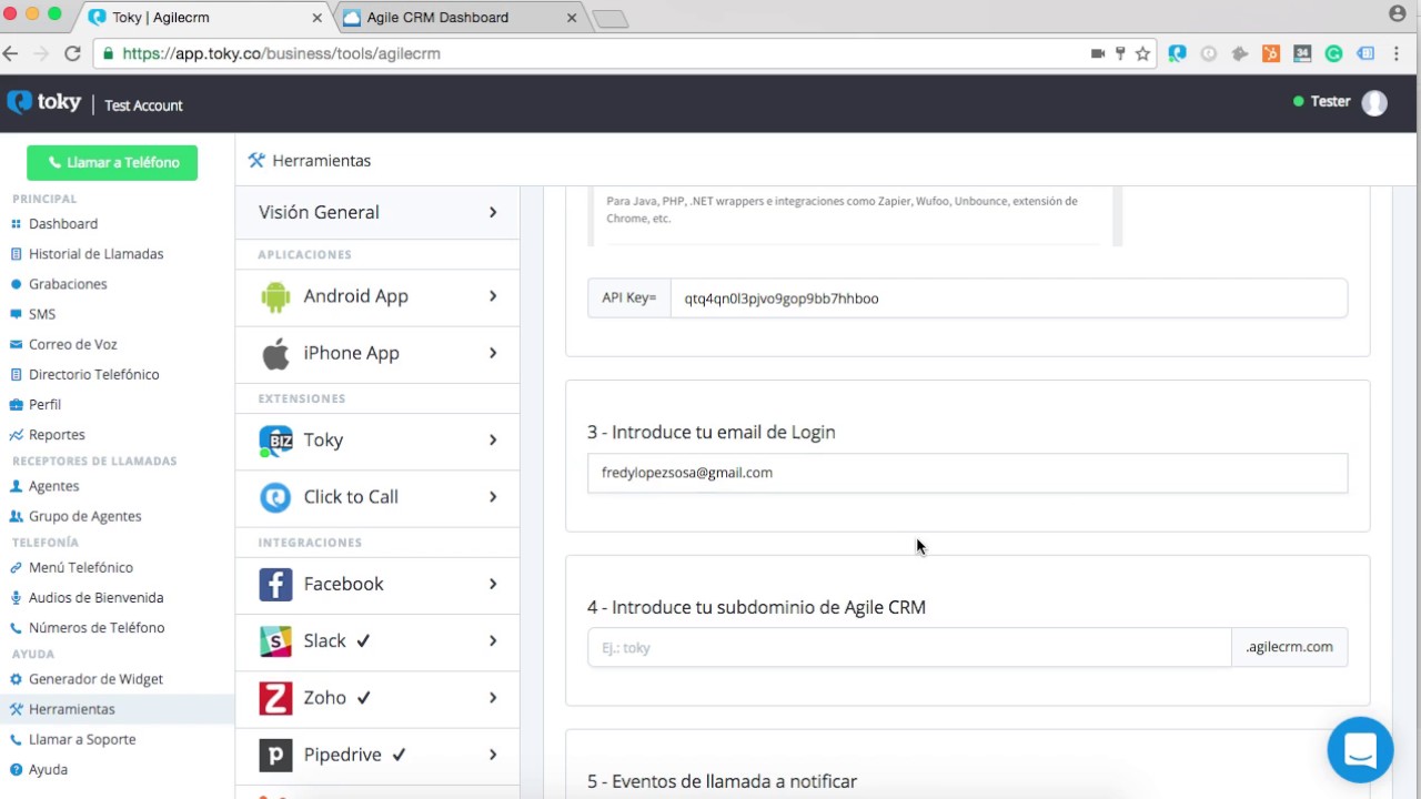 Integración con AgileCRM support a creator