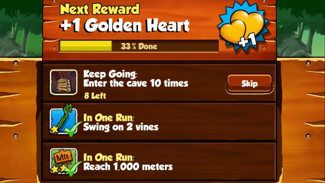 Banana Kong_In One Run_Swing on 2 vines- Reach 1000 meters