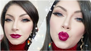 💋 NYE2023 Makeup Classic Eyes & Burgundy Lips Christmas / New Year's Eve Makeup  Lip Application screenshot 4