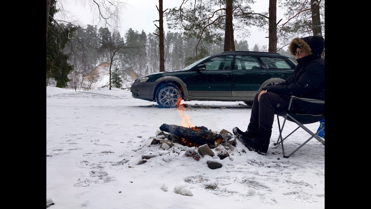 Campfire in the fresh snowfall