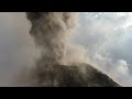 bro flies drone through erupting volcano