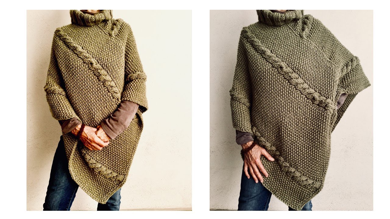 Poncho Tejido a Dos Agujas ¡Paso a paso y muy Fácil!