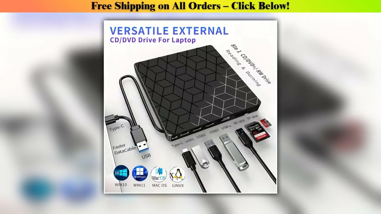 7 in 1 External CD Player DVD Burner USB30Type C Optical Drive CD RW DVD Recorder Writer Reader Por