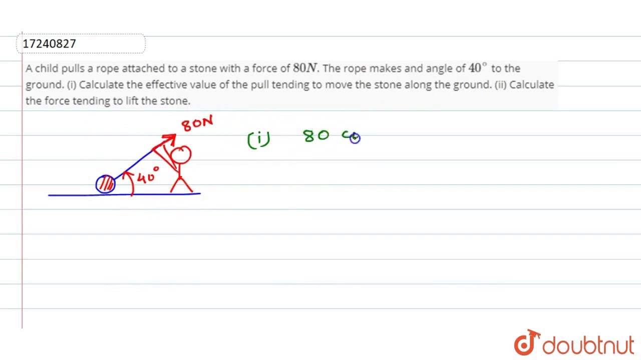 A child pulls a rope attached to a stone with a force of `80N