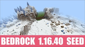 Minecraft Bedrock 1.16.40 Seed: Snow village at spawn + ruined portal and igloo with basement nearby