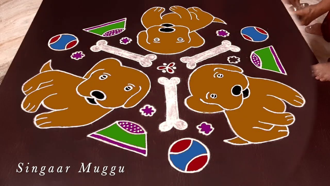 Puppy Rangoli with 11X6 dots | Cartoon rangoli | Puppy Muggulu | Puppy kolam | Dog Rangoli