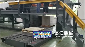 CHM synchro sheeter with auto splicer, auto slitting size changing system and auto pallet changer.