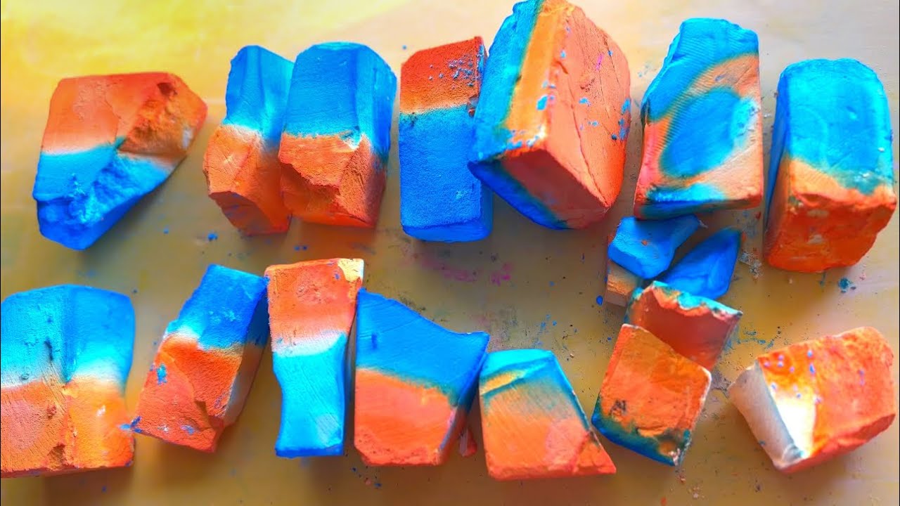 Dyed Gym Chalk Crush | Dusty Green and Blue Blocks | Compilation | PettyASMRR | Oddly Satisfying