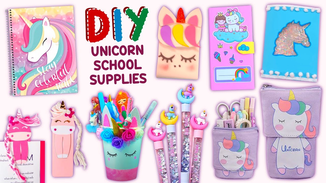 12 DIY UNICORN SCHOOL SUPPLIES Bookmark, Pencil Case, Notebook, Pen