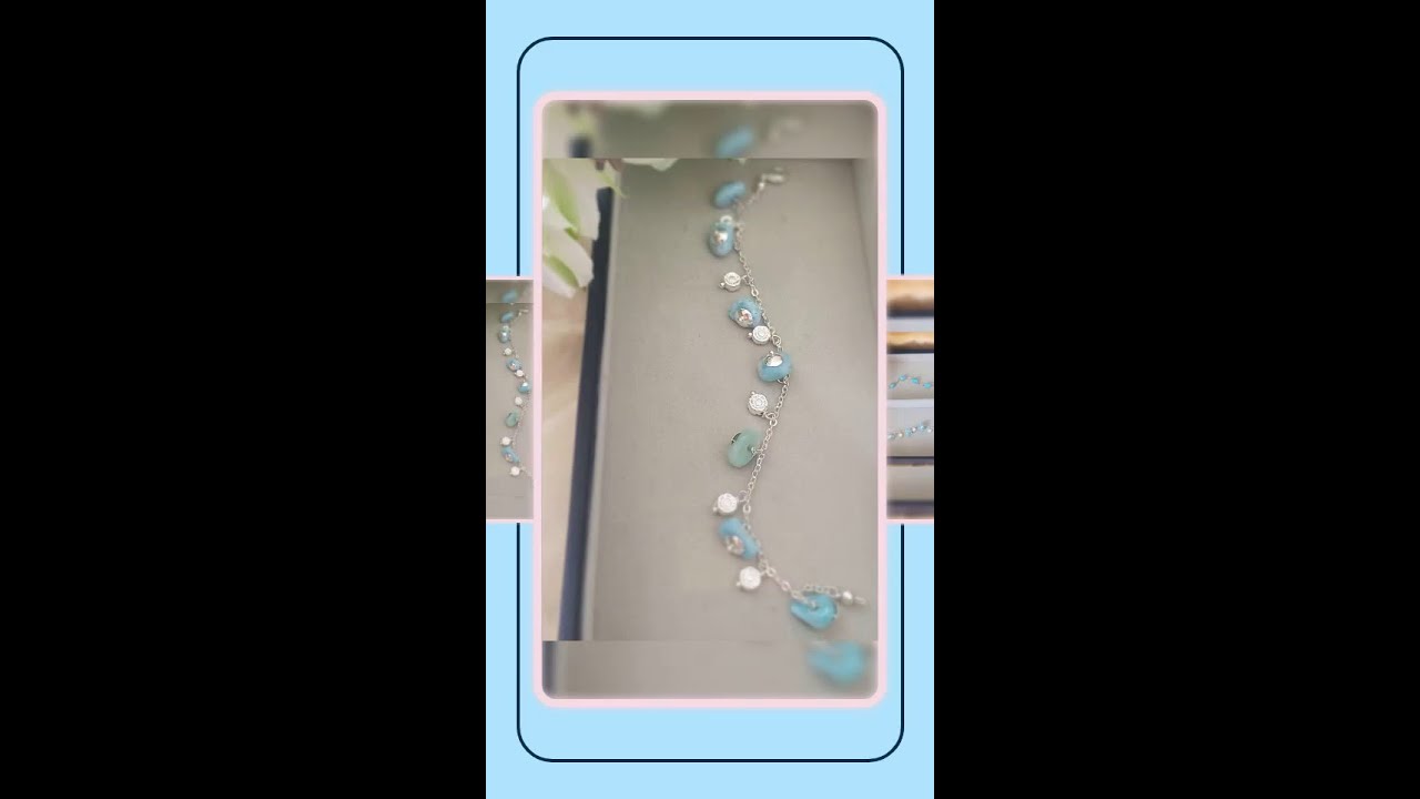 Larimar Charm Bracelet Sterling Silver Handmade Genuine Larimar Jewelry Ocean Lover Gift Caribbea...