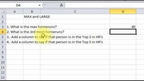 Using the MAX and LARGE functions in Excel