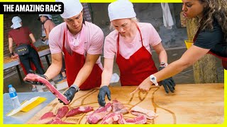 Mega Leg Meat Challenge Nearly Causes 5-Way Tie The Amazing Race S36E6