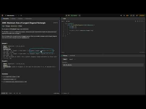 3000. Maximum Area of Longest Diagonal Rectangle JAVA SOLUTION