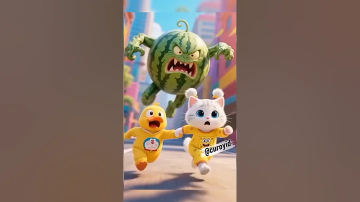 Watch the video about Run, kitten and duck vs watermelon monster #funny #cat #cartoon #cute #cutecat #comedy #catlovers