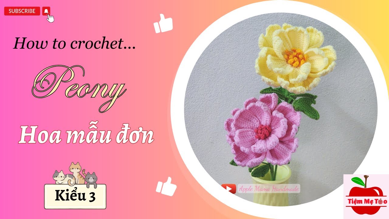 #18 Hướng dẫn móc hoa mẫu đơn cánh bướm (không kẽm) / How to crochet Peony flower