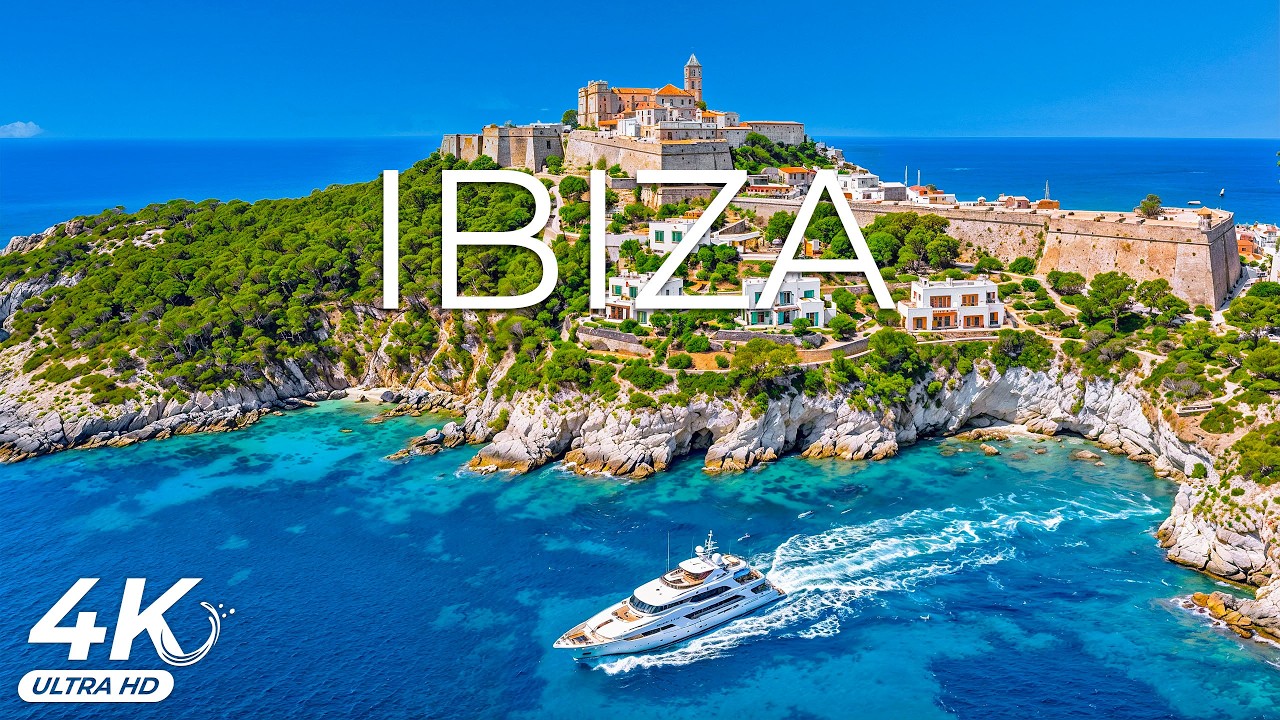 Ibiza 4K UHD - White Cliffs, Turquoise Coves and Golden Sun Over Calm Mediterranean Waters