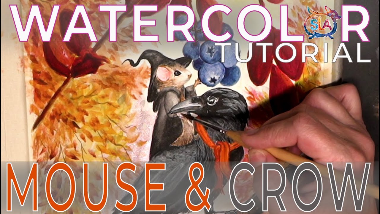 Crow Mouse Watercolor Tutorial – Magical Fall Scene with Mouse and Crow - YouTube