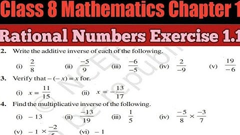 class 8 mathematics|Rational Numbers|chapter 1|exercise 1.1|Q. no 2, 3, 4|additive/multiple inverse|