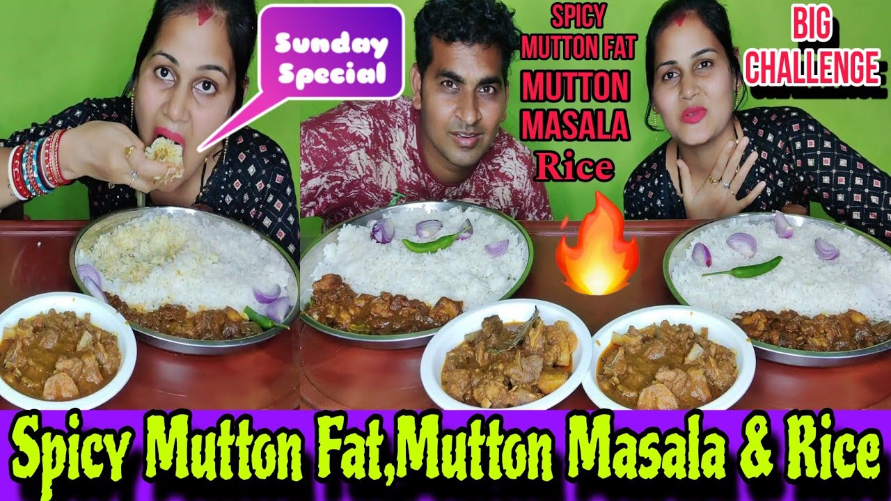 SPICY MUTTON FAT🔥 SPICY MUTTON MASALA & RICE🍚BIG EATING COMPETITION||SWATI SAI EATING CHALLENGE 🤤🤤