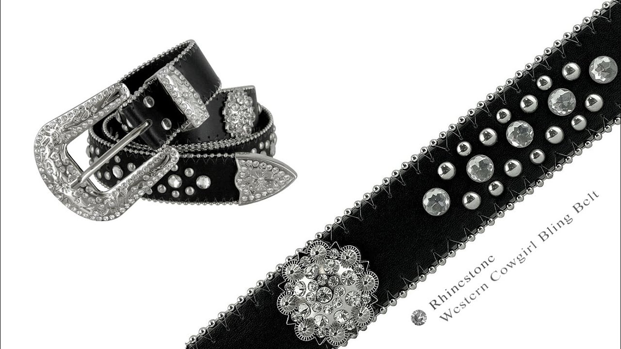 50128 Rhinestone Belt Fashion Western Bling Crystal Genuine Leather Belt  1-1/2(38mm) Wide